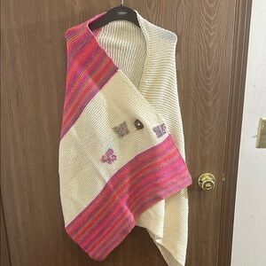 Hand Knit Open Front Cardigan Sweater Duster‎ Butterfly Detail One Size